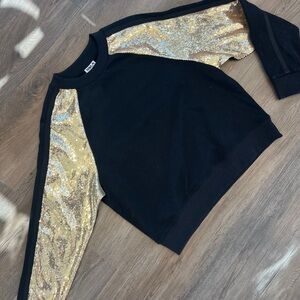 Black Sweatshirt with Gold Sequin Sleeves
